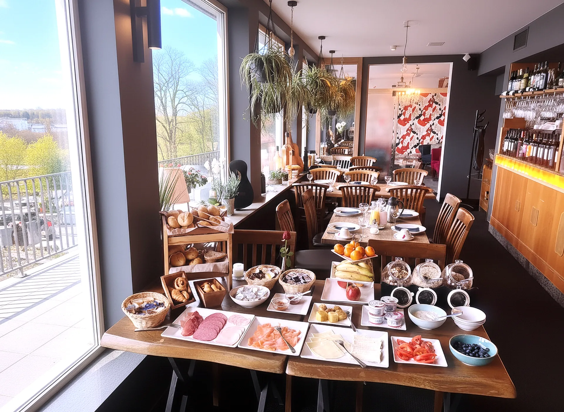 Frühstücksraum mit Blick auf den Rhein